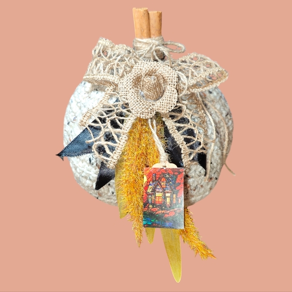 Handmade Crochet Neutral Fall Pumpkin Farmhouse Decor - Picture 5 of 6